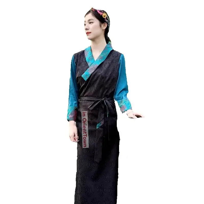 South Asia Nepal Tibet Himalayan Areas Travel Costume Woman Lady Girl Clothing in OrientTown Morden Long Robe Tibetan Dress CT045