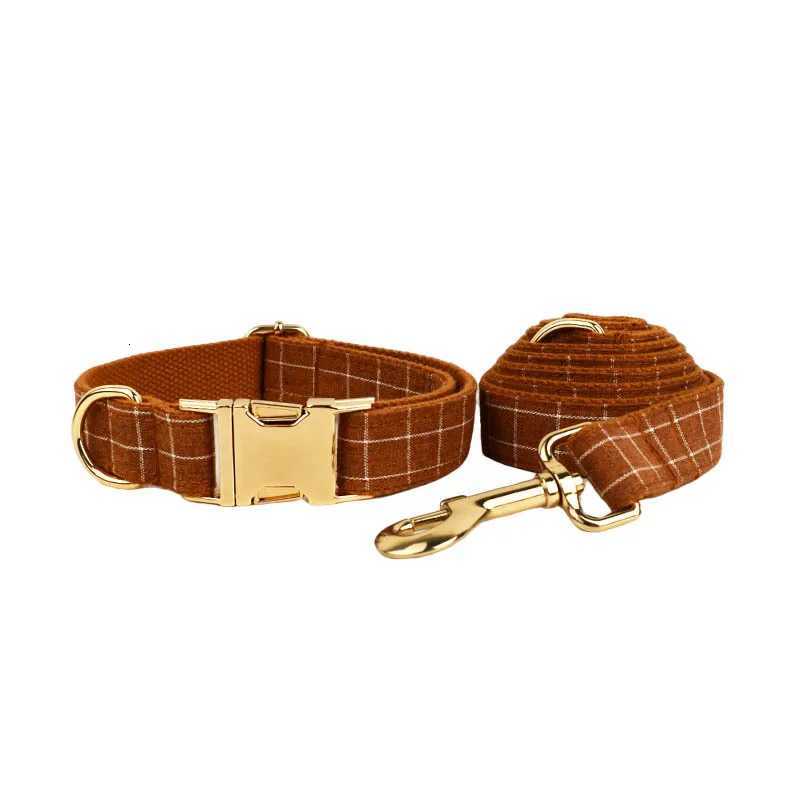 Custom Pet Leads Accessory XSXL Brown Plaid Dog Harness And Leash Set Puppy Collars C251031
