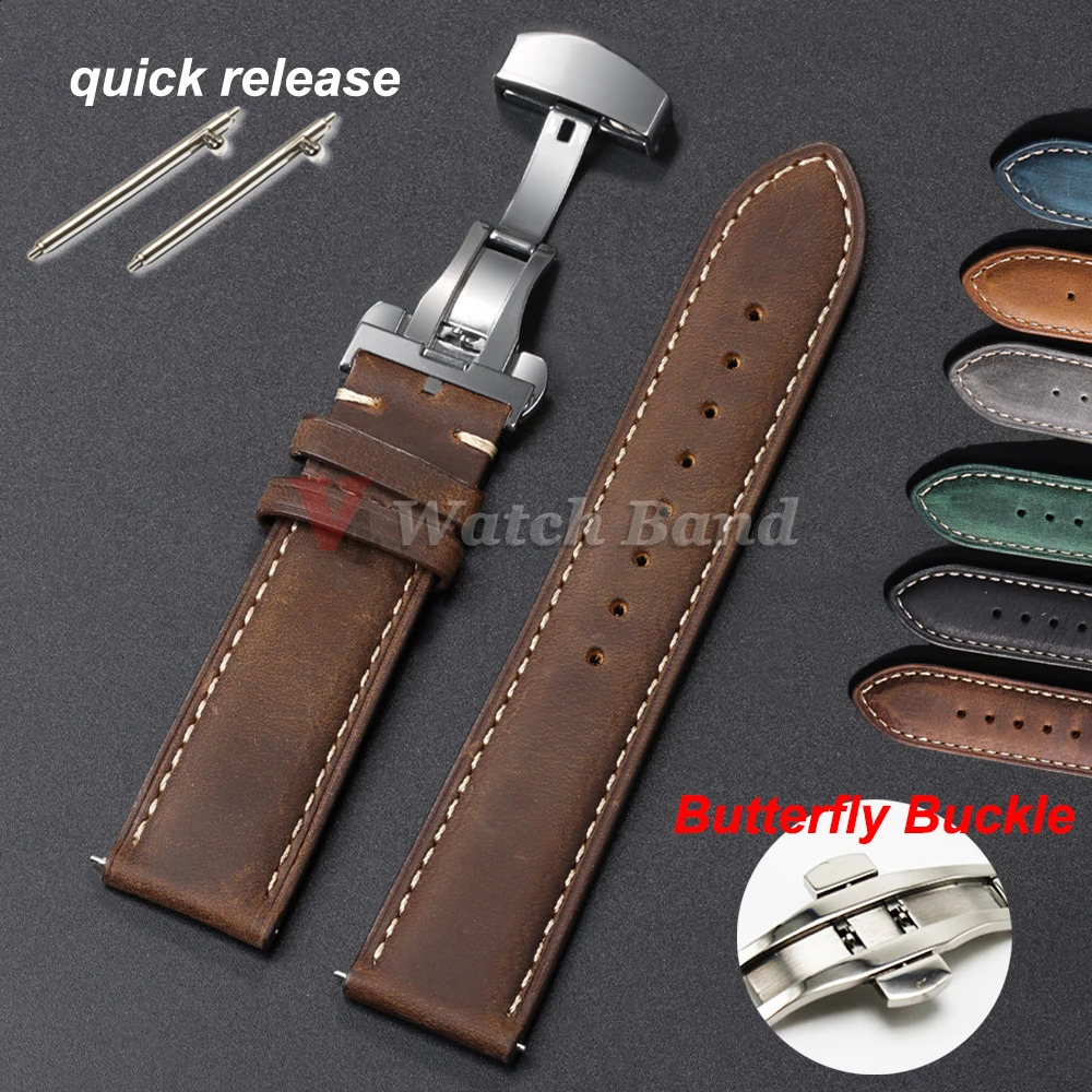 Genuine Calfskin Leather Watchband for Omega Business Watch Band 22mm 20mm 18mm Butterfly Buckle Stitching Brown Strap 251024