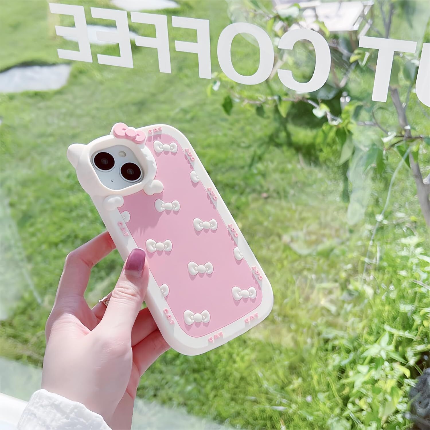 Sanrio custom Hello Kitty AUCAN Cute Silicone 14 6.1"& iPhone 13 6.1", Pink Kawaii Soft Funny Cover, Shockproof Classic Cat Bow Cellular Pho