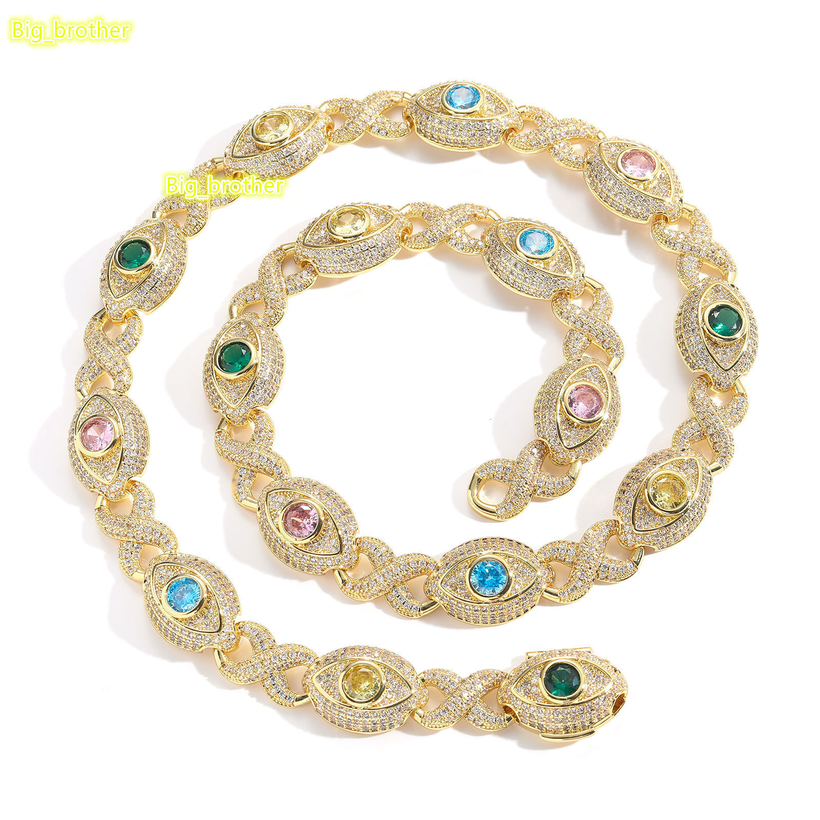 Moissanite Hip Hop Bracelet Personalized Vintage Hip Hop Jewelry Colorful Diamond Eyes Necklace Iced Out Infinity Chain Rainbow Eyes Necklace