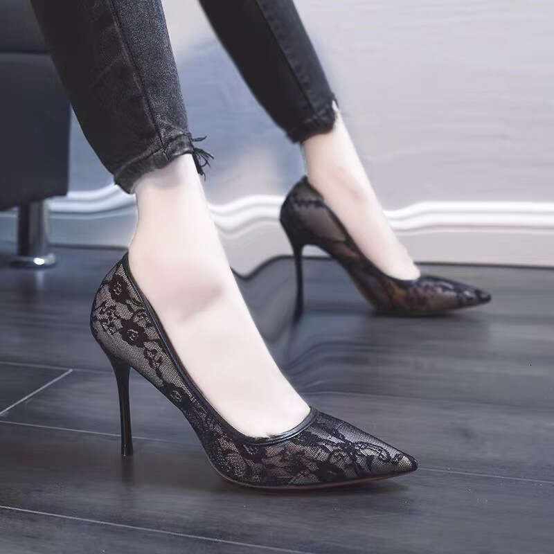 Mesh Black High Heels 2025 New Dress Lace Sexy Designer Shoe Stiletto Pointed Toe stiletto Shoes for Women