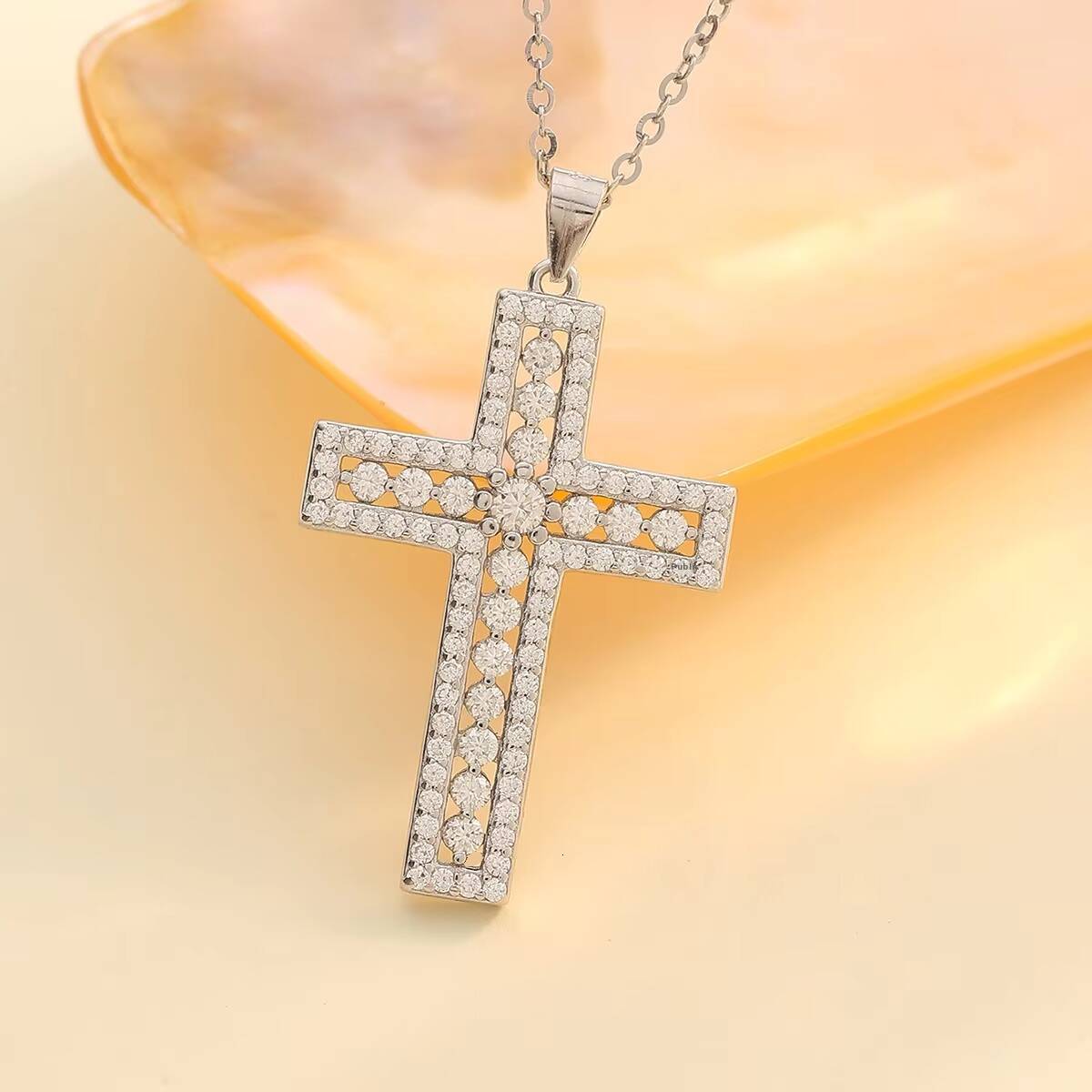S925 Silver Hollow Cross Necklace with Moissanite Pendant Simple Accessories for Engagement Chains Type Wholesale Hot Spot