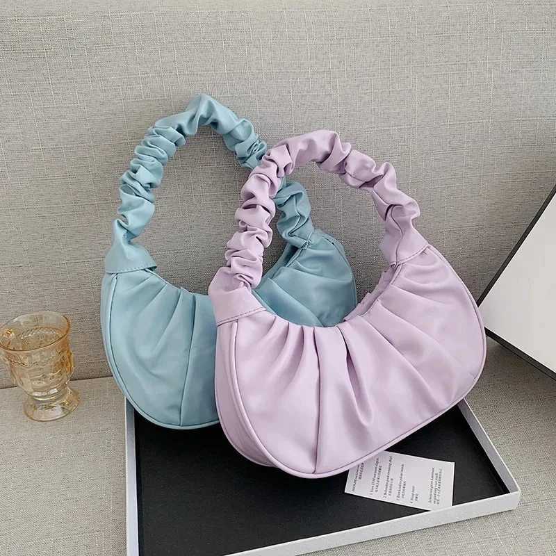 Fashion Pleated Handlebags for Women PU Cloud Bags Leisure Armpit Bag Shopping Shoulder Bags Dumpling Handbag Female Hand Bags W251031