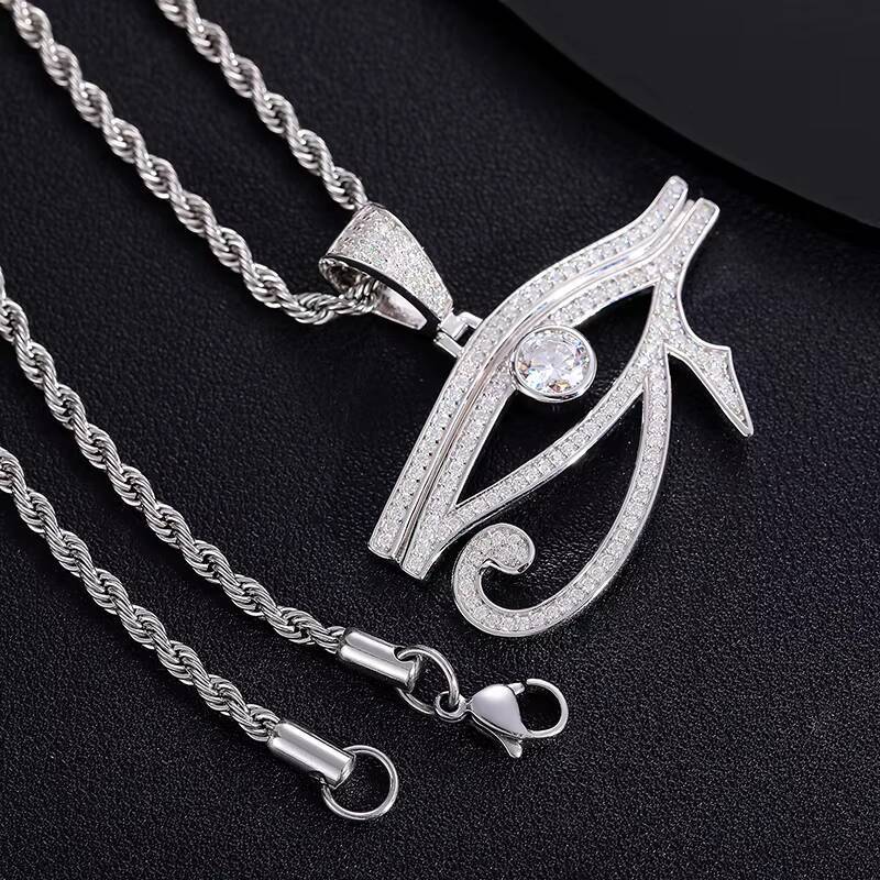 Bijoux New Fashion Hip Hop White Gold Plated 925 Sterling Silver VVS Moissanite Diamond Iced Out Hollow Evil Eye Pendant