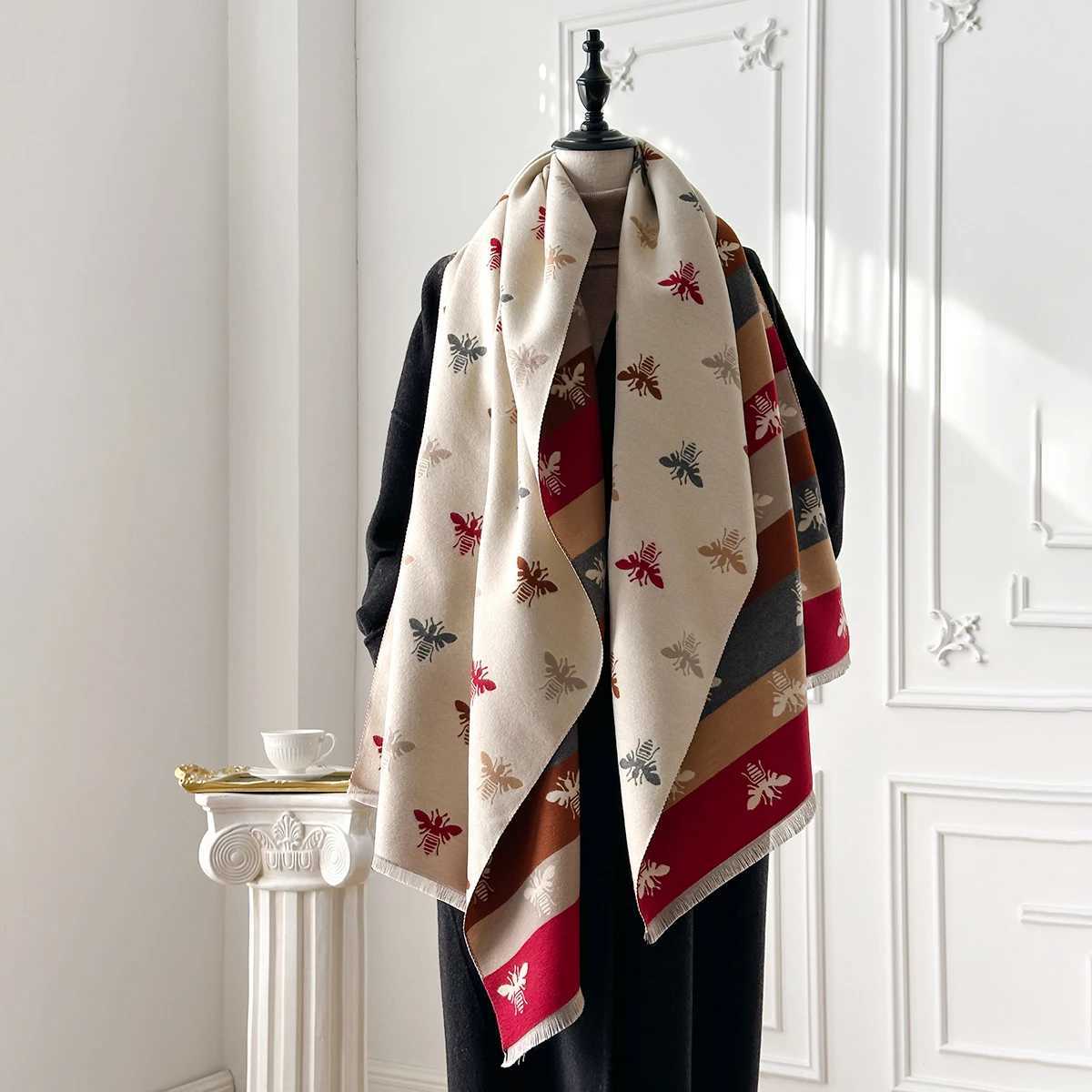 Womens Luxury Cashmere Scarf Extra Warm Thick Shawl Rich Winter Print Foulard Blanket Wrap for Fashionable Warmth C251031