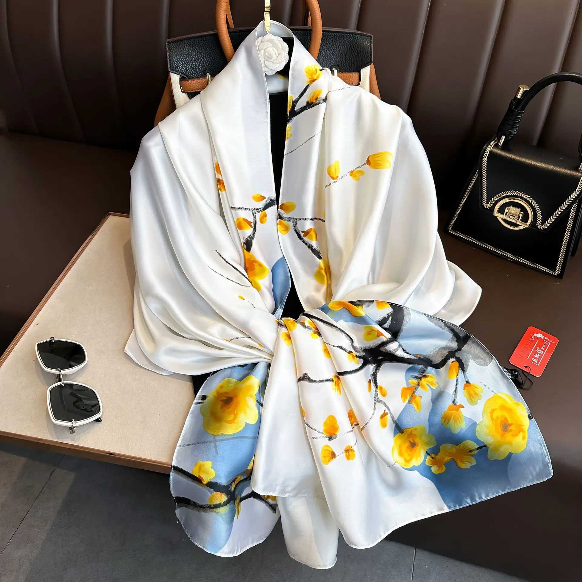 Luxury Brand Silk Scarves Women Fashion Print 180X90CM Long Scarf Popular Silk Headscarf Lady Sunscreen Beach Quality Shawl C251031