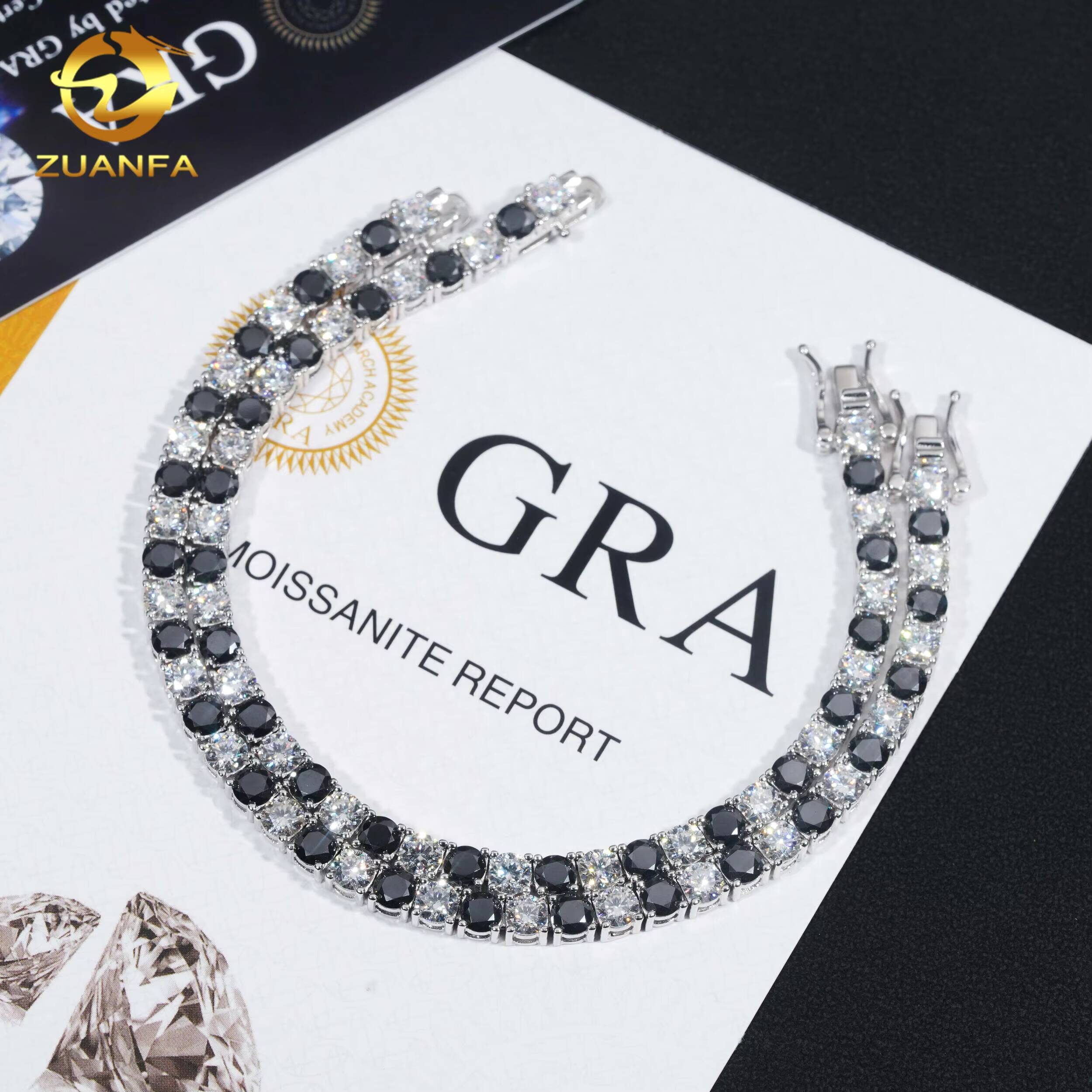 AB Color Moissanite Tennis Chain Necklace 4mm Black and White Moissanite Tennis Bracelet 925 Silver Moissanite Chain Jewelry