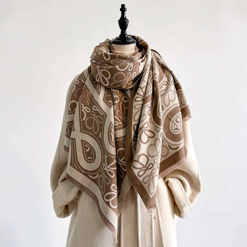 Womens Winter Luxury Thick Warm Wrap Imitation Cashmere Scarf with Abstract Jacquard Design for Casual Wear C251031