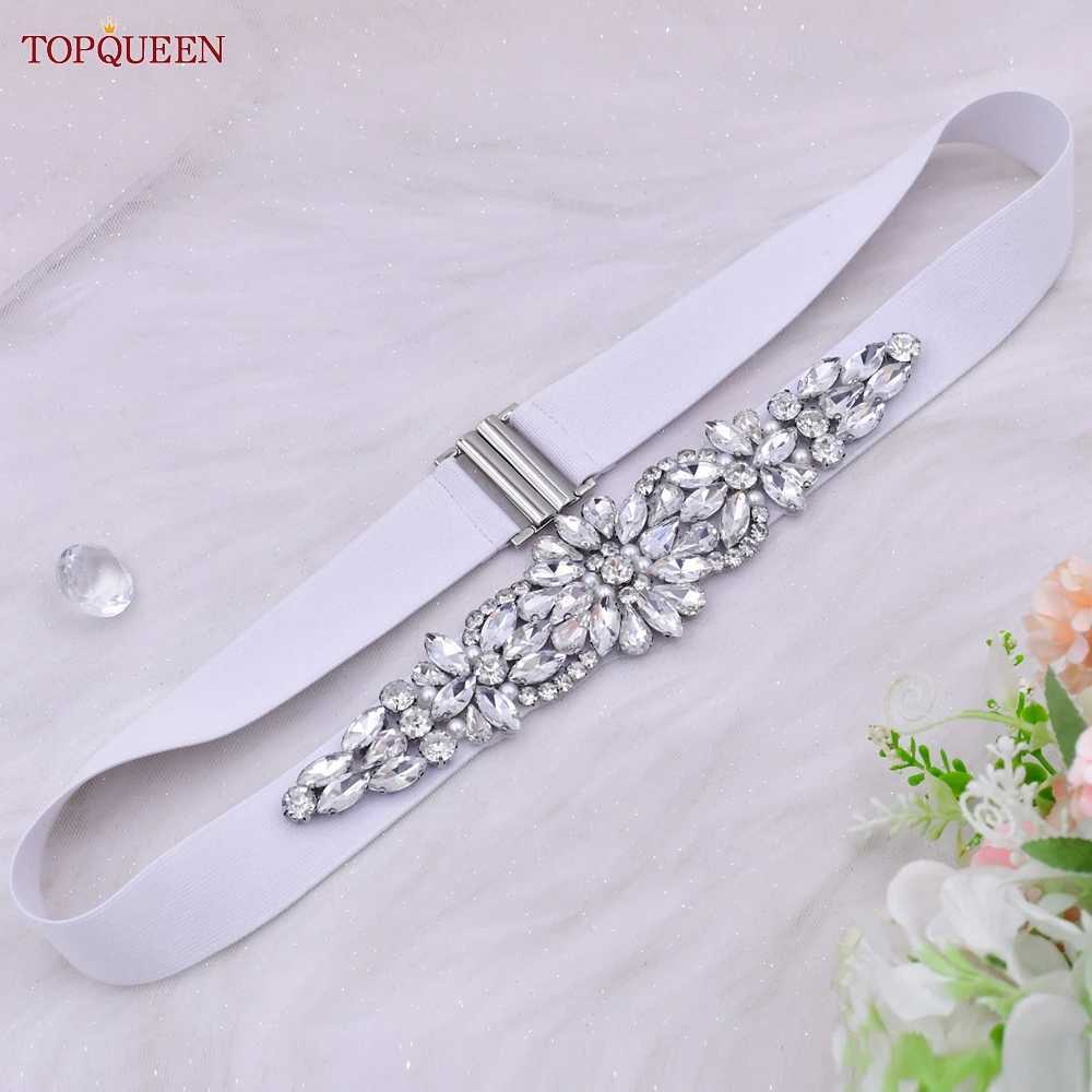 TOPQUEEN S407B Women Elastic Belts for Party Dress Gown Silver Rhinestone Girdle Female Shiny Waistband Fashion Daily LuxuriousW251030