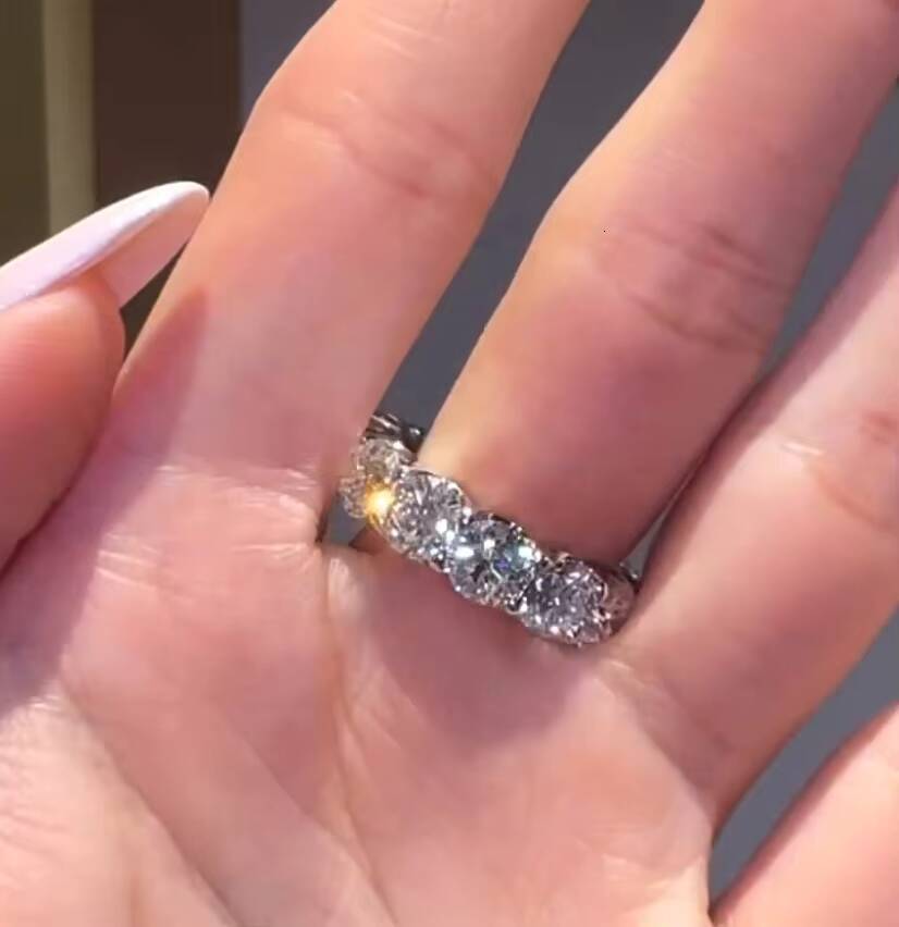 Factory Direct Sell 10K 14K 18K White Gold VVS D Color 3X5MM Emerald Cut Mix Round Brilliant Cut Lab Grown Diamond Ring Band