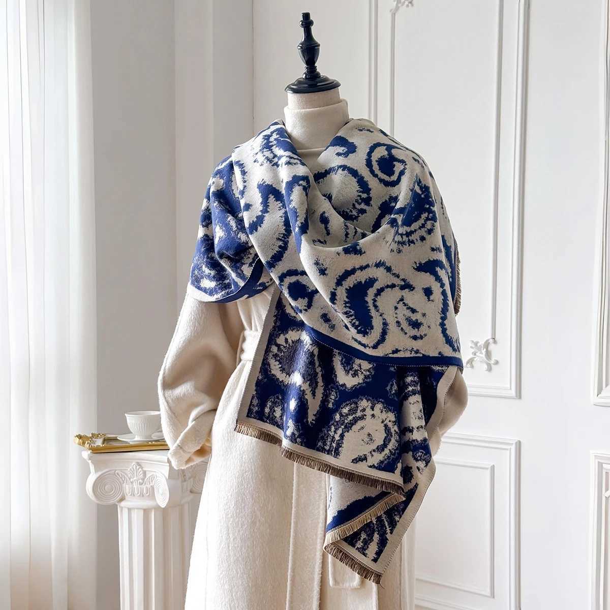 Luxury Winter Womens Faux Cashmere Wrap Scarf Warm Shawl Blanket Style Travel Poncho Stole for Fashionable Coverage C251031