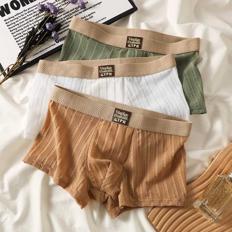 3pcs Boxer Shorts Mens Underpants Mesh Underwear For Men Breathable U Convex Lingerie Male Underpants PantiesT251031