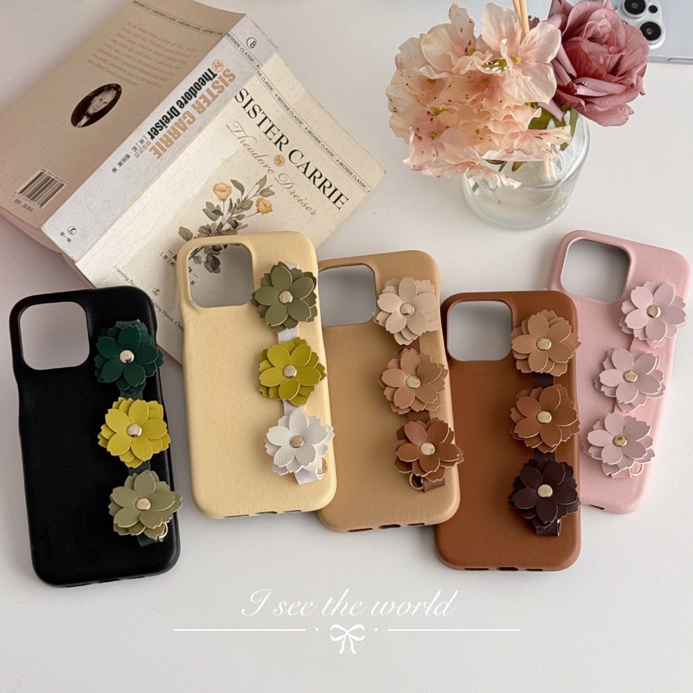 Solid Color Flower Wristband Phone Case Compatible with iPhone 17/16 PRO Simple Shockproof iPhone 15/14 Protective Cover