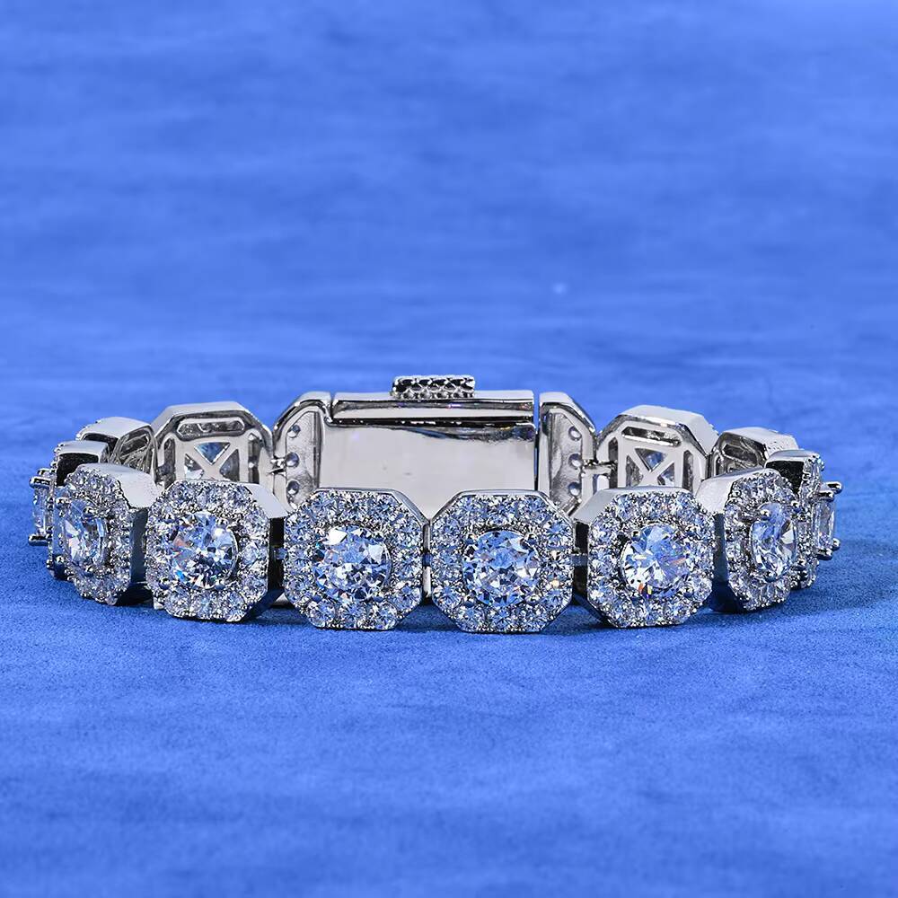 Bling Iced Out Bracelet Tennis Diamond Bracelets for Men 10mm Square Shape Cluster Tennis Chain Men Hiphop Jewelry