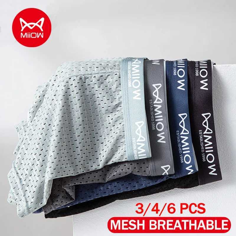 MiiOW 346Pcs Mesh Breathable Men Boxer Briefs Ice Silk Underwear Graphene Antibacterial Men Panties Underpants Man BoxershortsT251031