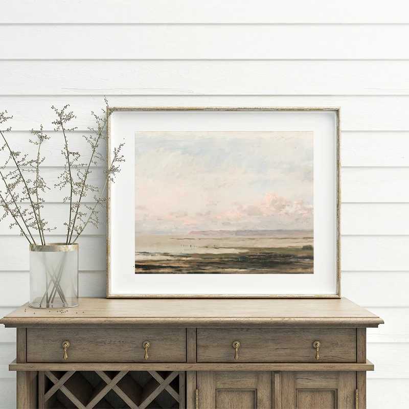 Vintage Seascape Canvas Painting Coastal Landscape Wall Pictures Pastel Beach Art Prints Living Room Farmhouse Nautical Decor C251031