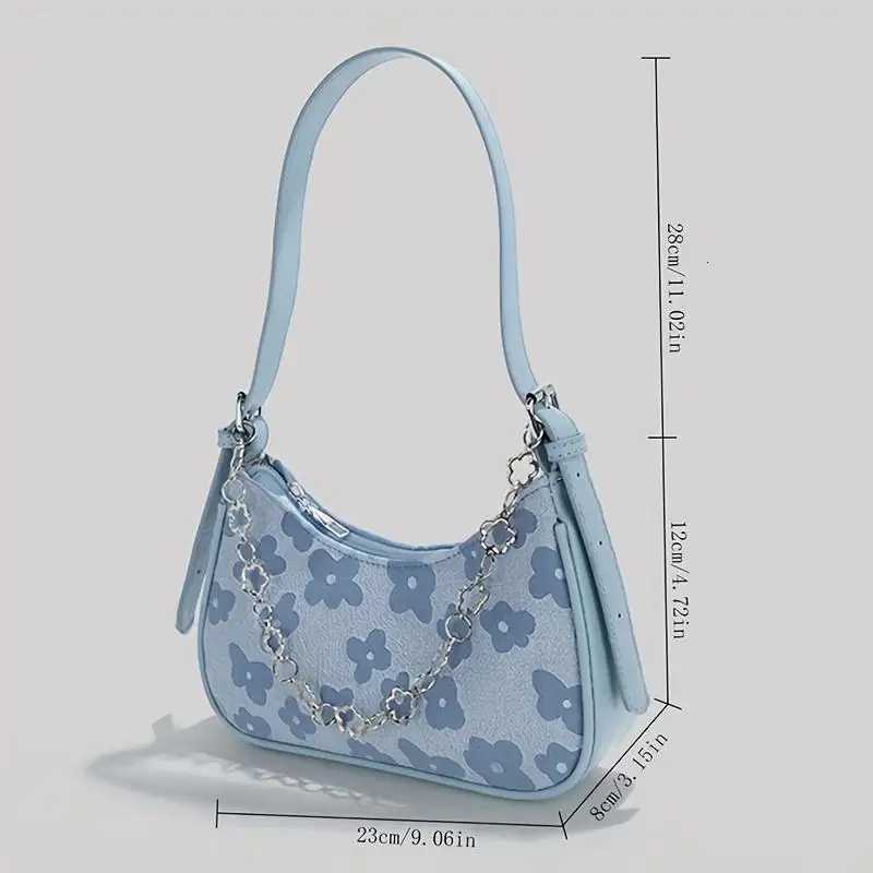 Floral Pattern Shoulder Bag Fashion Chain Decor Handbag Crossbody Bag Purse For Women W251031