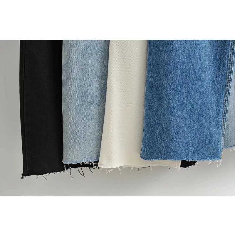 Womens High Waist Jeans 2025 Spring Fall Relaxed Straight Leg Raw Hem FloorLength Vintage Inspired Daily Uniform J251031