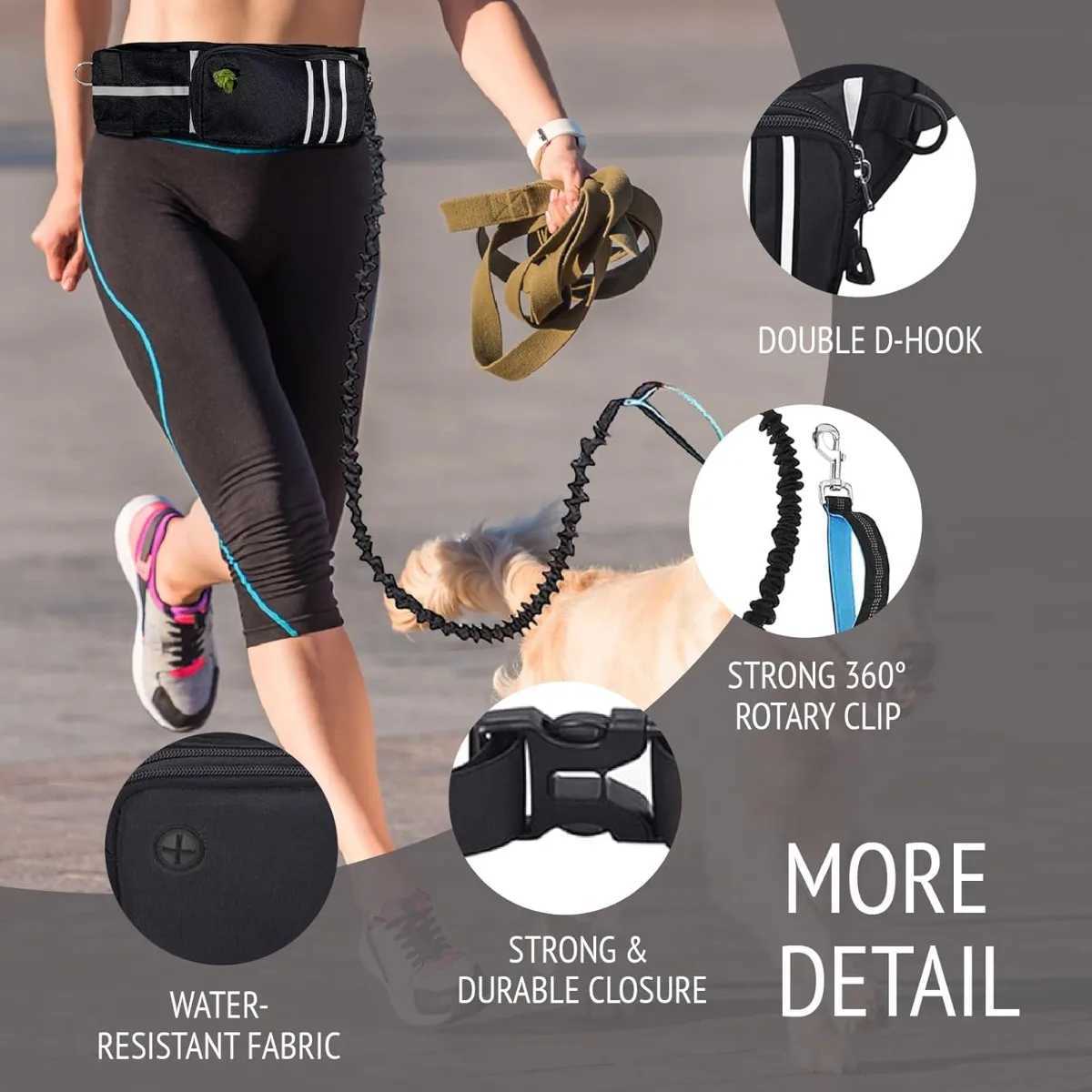 Hands Free Large Dogs Leash with Pouch Retractable Bungee Adjustable Waist Leash for Running Training Dog Exercise Traction Rope C251031