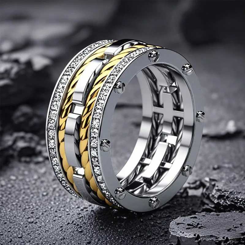 925 Sterling Silver Hip Hop Finger Rings for MenWomen Two Tone Twist Design Punk Couple Rings Lovers Wedding JewelryXJ251031