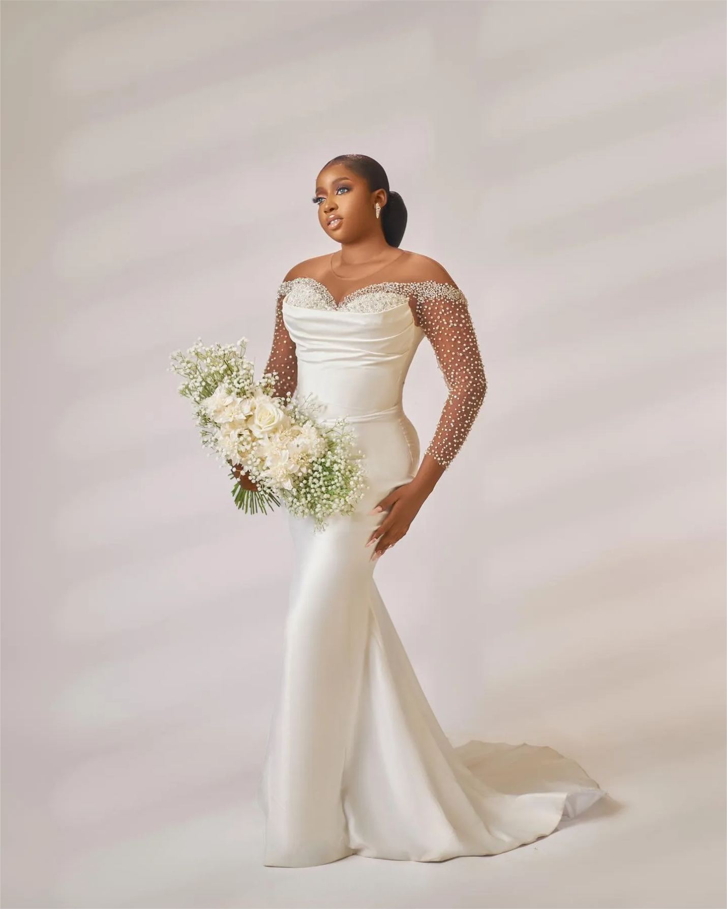Ivory Mermaid Wedding Dresses Plus Size Beaded Crystals Detachable Train Bridal Gowns Dress