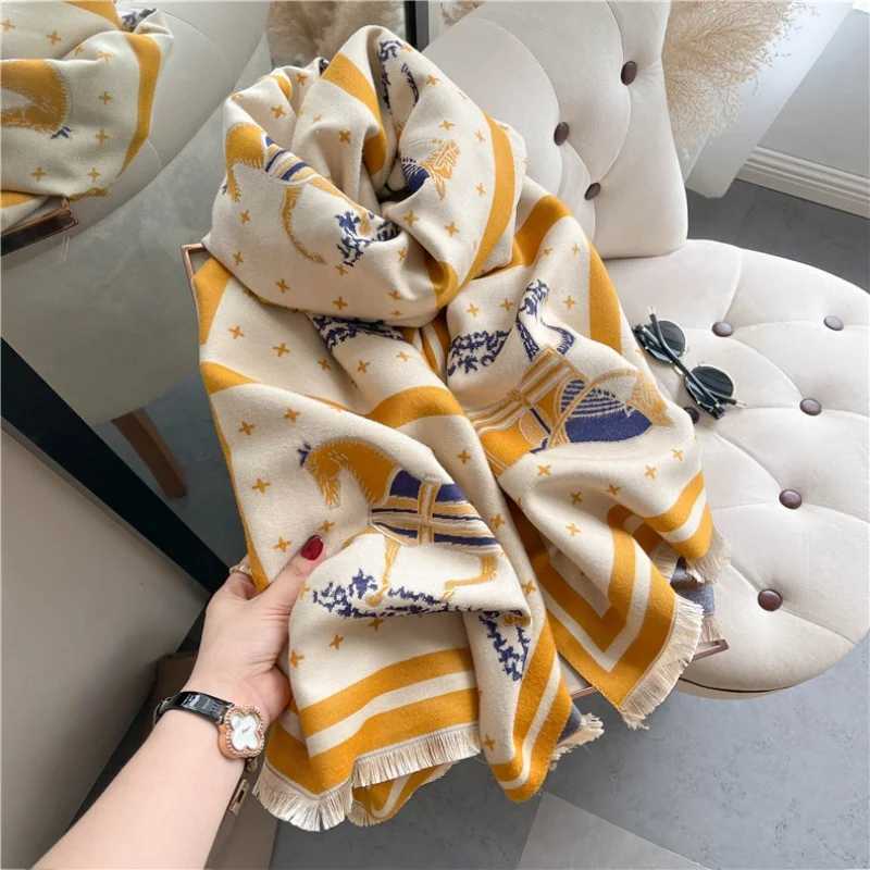 Luxury Horse Print Thick Cashmere Blanket Women Scarf Warm Shawl Winter Wraps Bufanda New Design Poncho Echarpe Female C251031