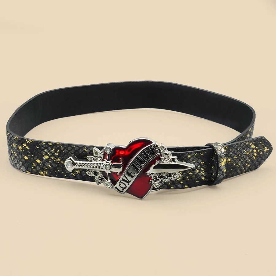 Sword and Heart Creative Design Womens Belt Retro Printed Belt Versatile Casual DecorationW251030