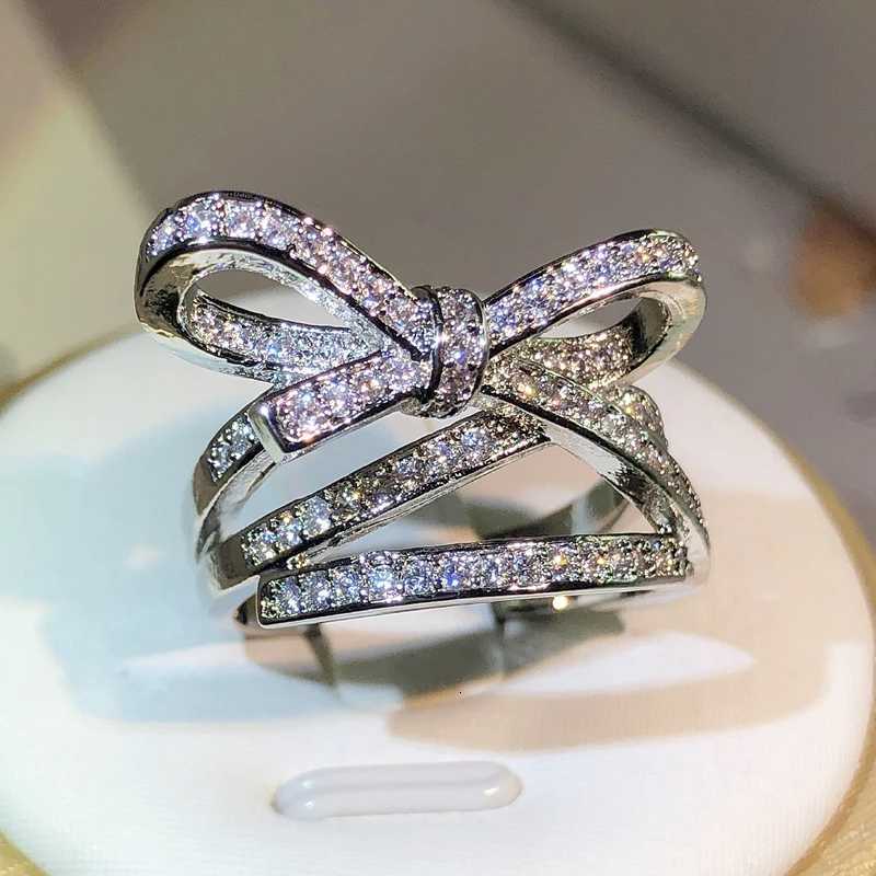 925 Sterling Silver Classic Rope Knot Bow AAAA Cubic Zirconia Ring Fine Highend Jewelry Wedding Bridal Ring Moissanite RingXJ251031