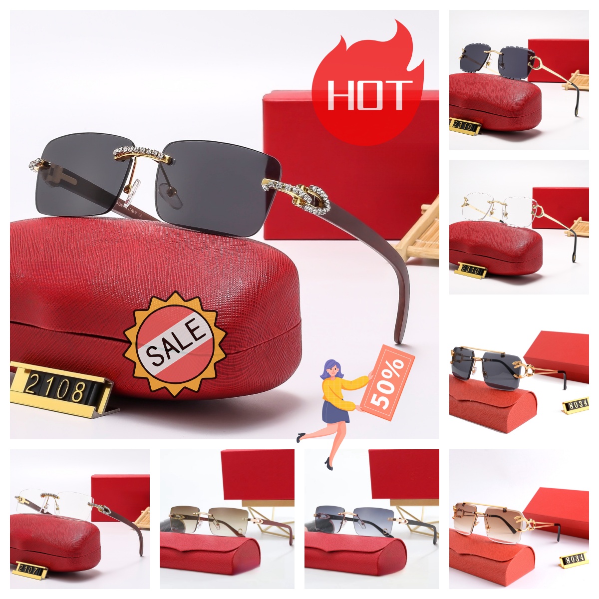 Designer sunglasses for women designer cart glases sunglasses men luxury eyeglasses fashion gradient sun glasses simple big square gold frame with diamonds