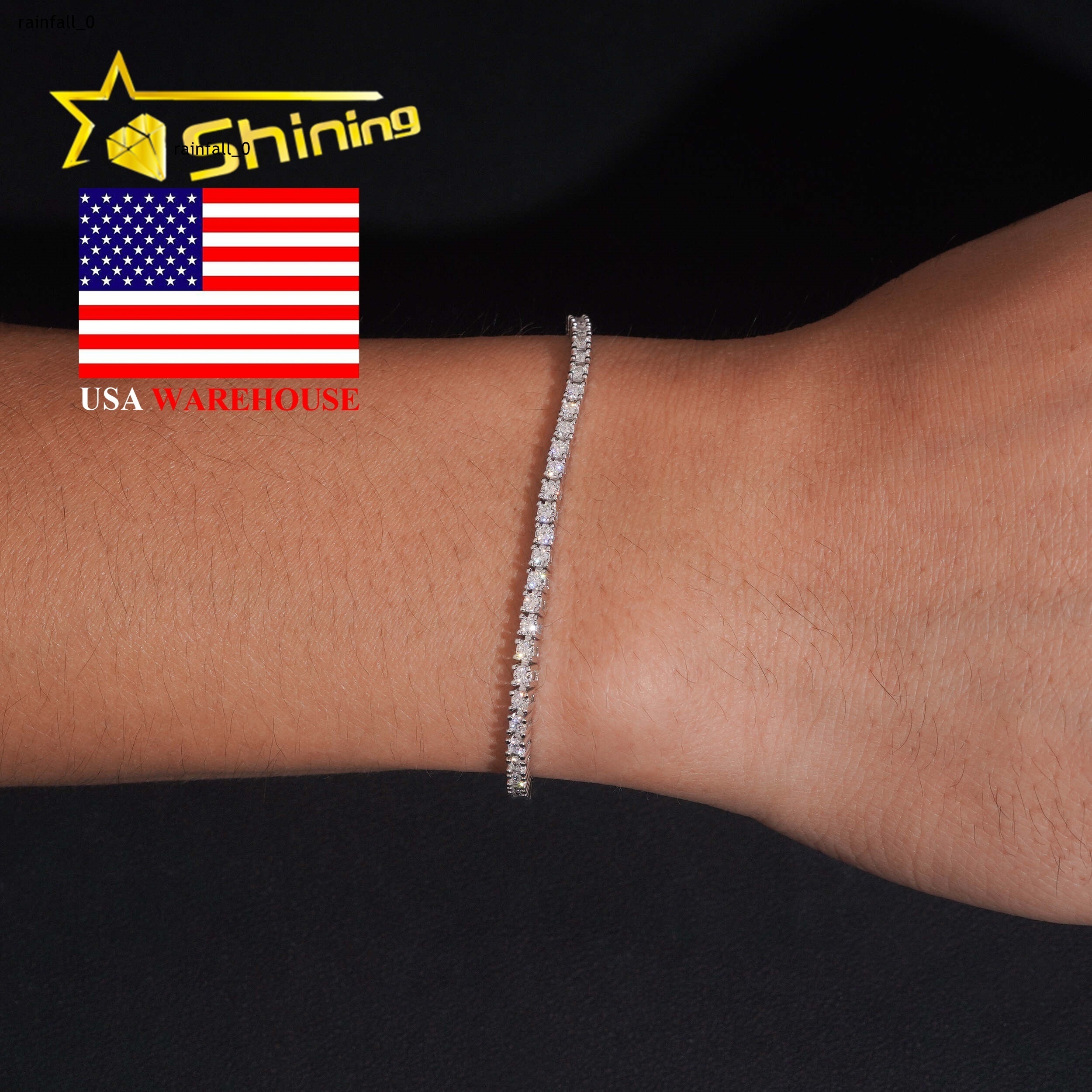Local Stock Fast Shipping High Quality 925 Silver 2mm VVS Moissanite Diamond Tennis Chain Bracelet