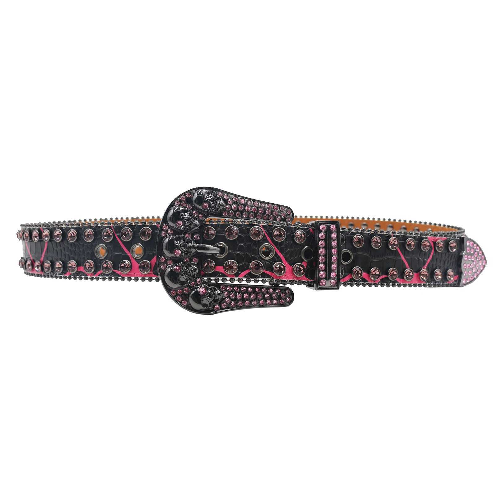New Mens Jeans Skull Rhinestone Women Belt Western Denim Shiny Rivet Design Artificial Diamond Belt Hip Hop Punk Y2k BeltW251030