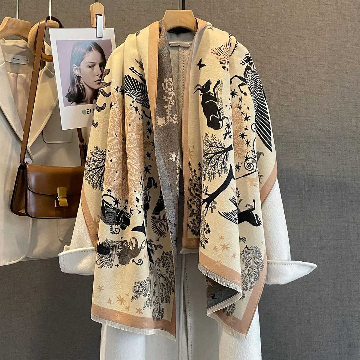 Winter Cashmere Scarf Women Luxury Animal Print Female Shawl Wrap Elegant Poncho Lady Thick Warm Blanket Gift Echarpe C251031