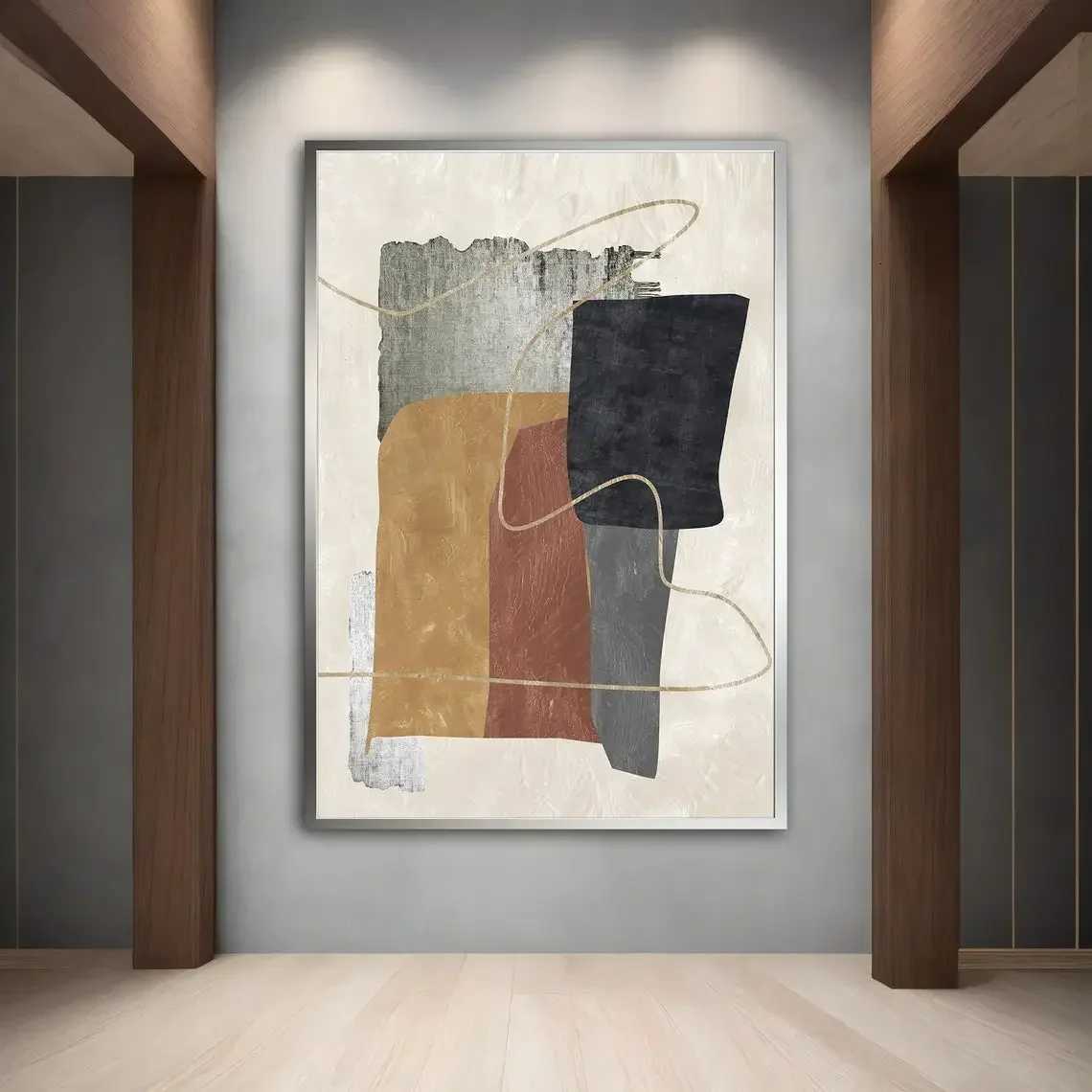 Large Canvas Black Beige Abstract Hand Painted Painting Minimst Textured Wall Art Handmade Canvas Painting Living Room Decor C251031