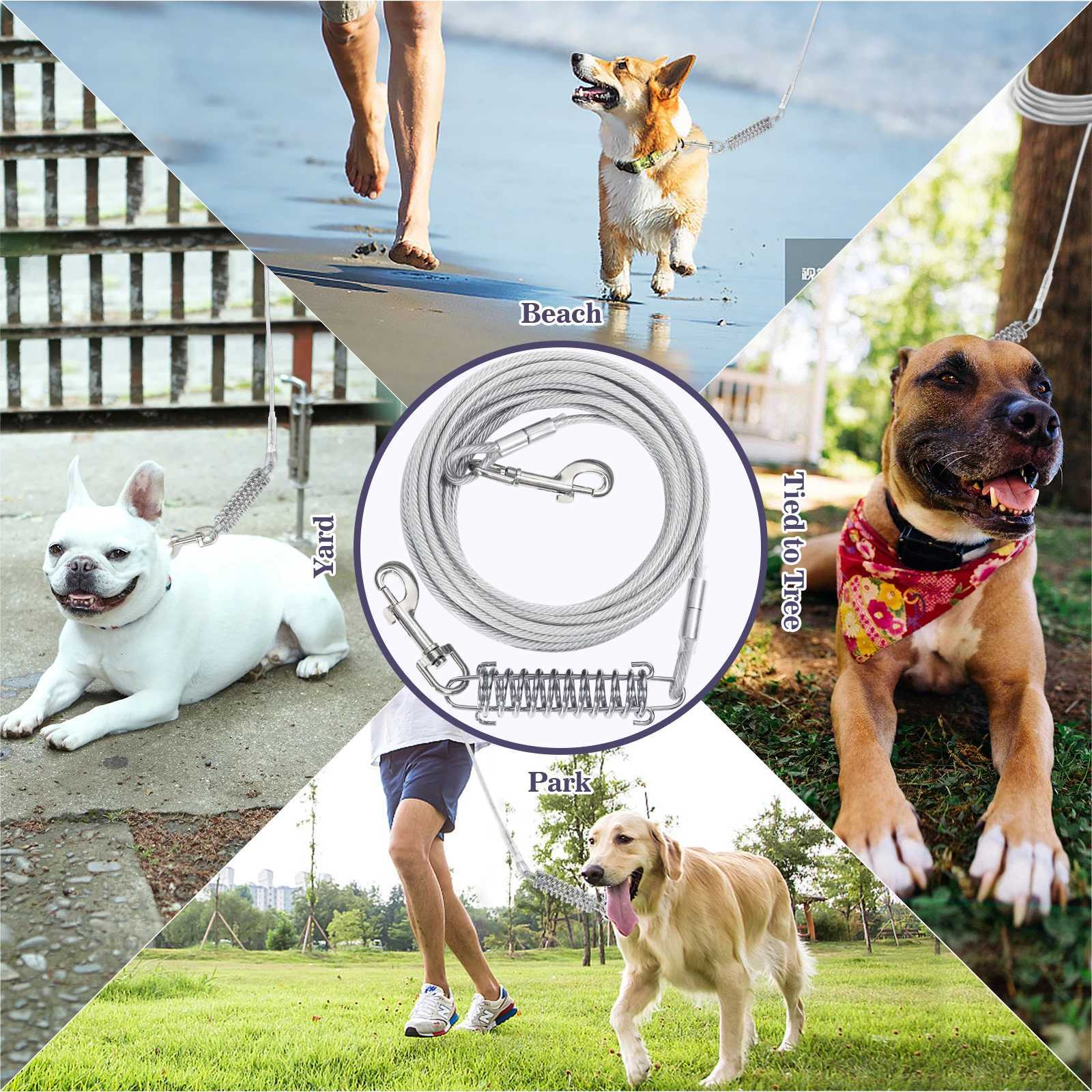 Tie Out Cable Dog Walking Training Glue coating Leashes Double Head Pet Wire Rope with Steel Buckle For Two Dogs Usage C251031