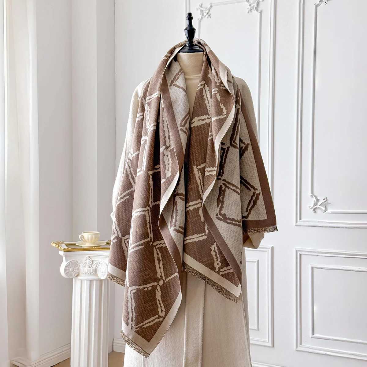 New Design Women Winter Cashmere Jacquard Scarf Female Thick Blanket Soft Bufanda Warmth Tassel ShAWl Kerchief 2025W251030