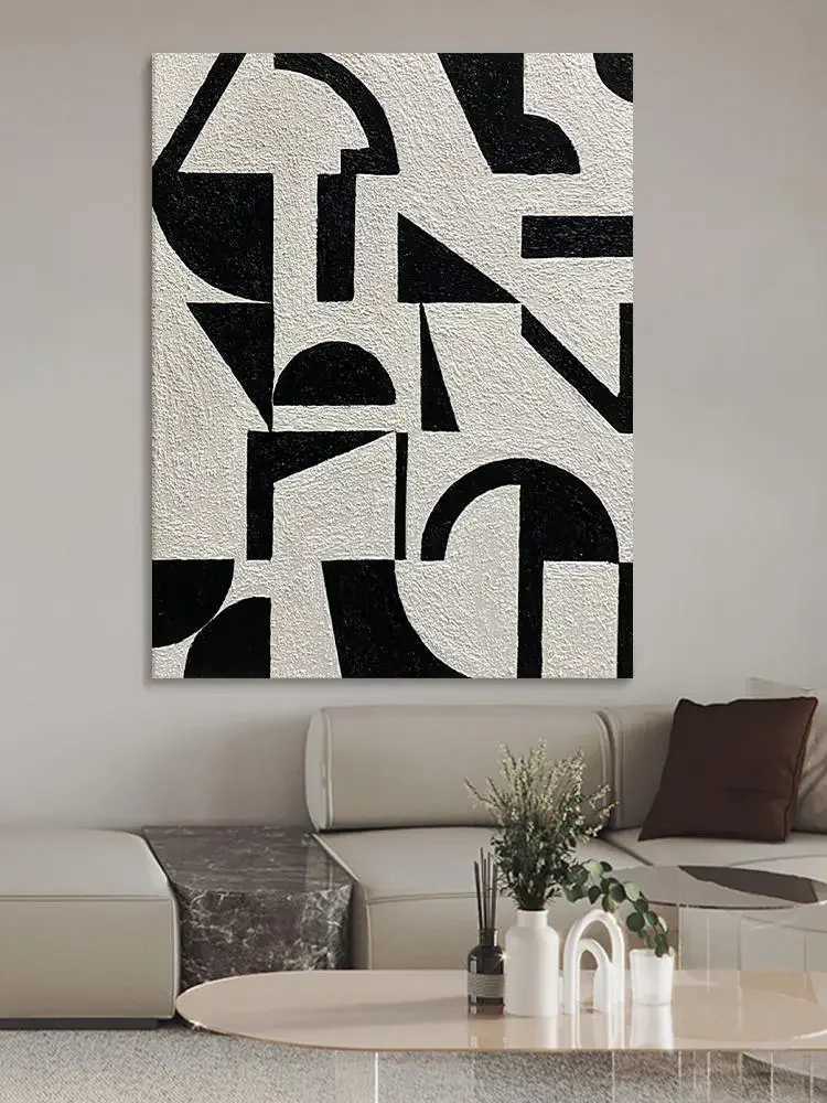 Handmade Large Textured Oil Painting Modern Abstract Geometry Hand Painted Wall Art PictureFor Living Room Porch Entrance Decor C251031