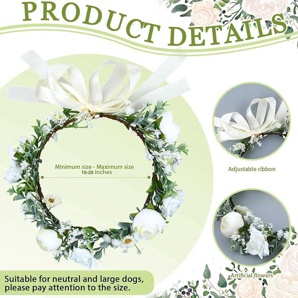 Dog Flower Collar and Leash Set for Large Dogs Pearls Beaded Dog Leash Collar Bows for Wedding Attire Wreath Pet Photo Prop C251031