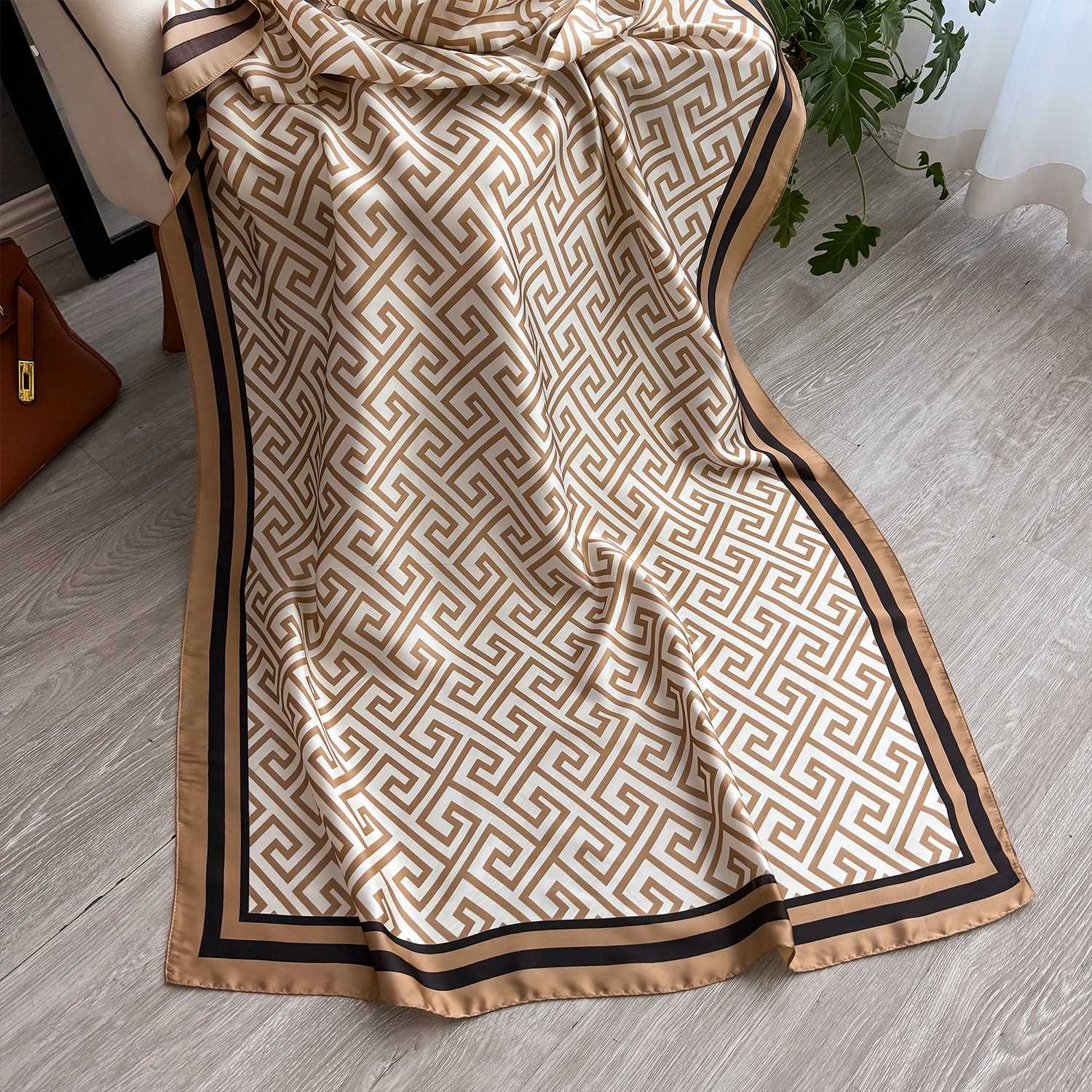 2025 Spring 18090CM Fashion Dustproof Big Bandanna Popular Satin Finish Silk Shawls Scarves Luxury Print Sunscreen Beach Towel C251031