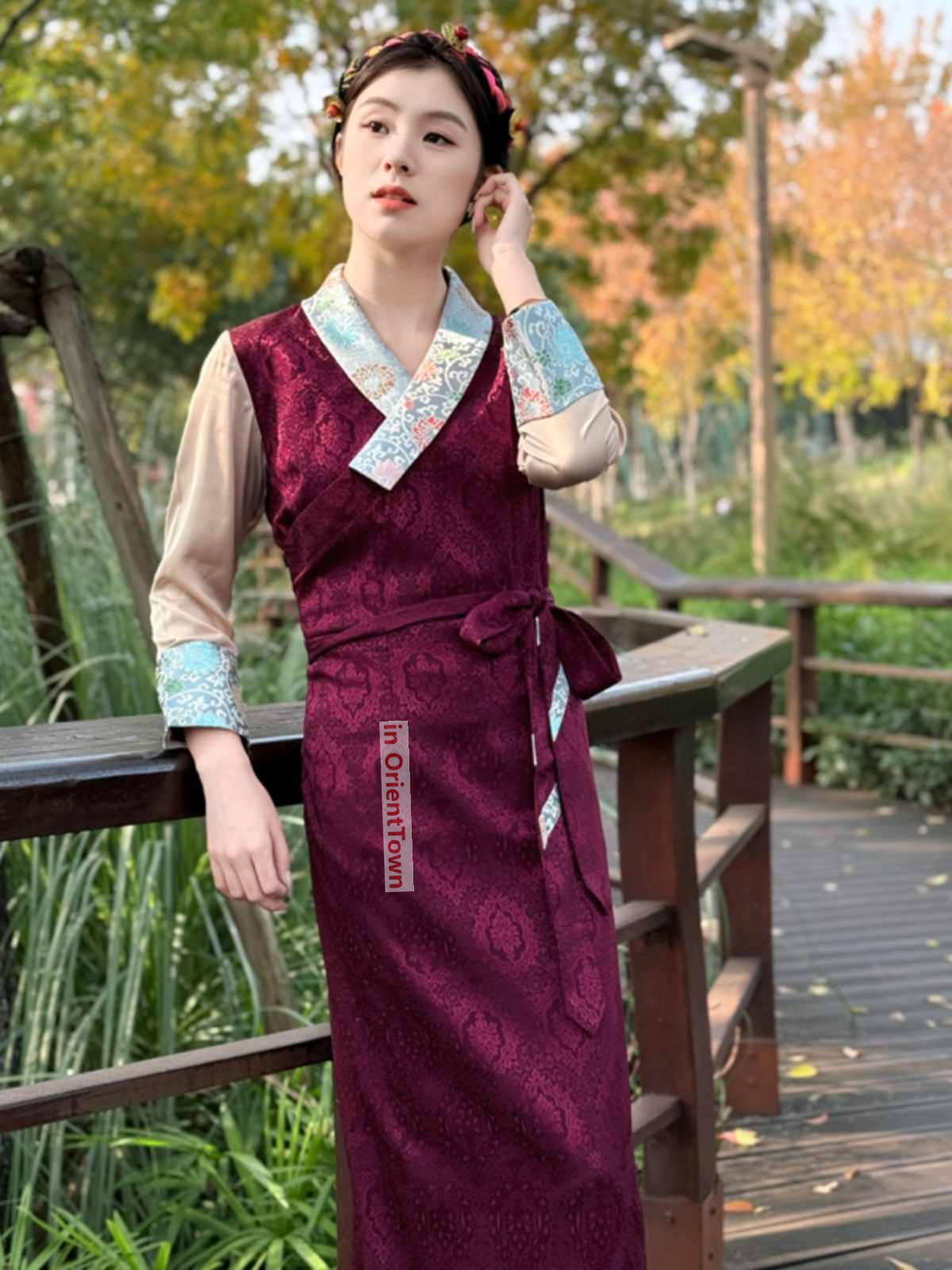 South Asia Nepal Tibet Himalayan Areas Travel Costume Woman Lady Girl Clothing in OrientTown Morden Long Robe Tibetan Dress CT045
