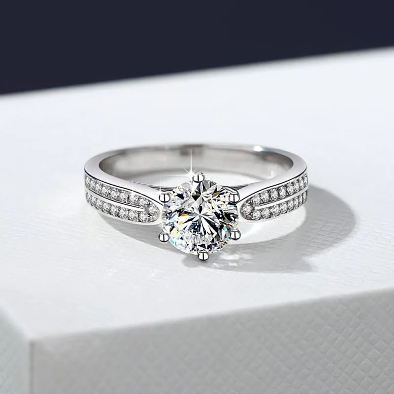 MT GRA D VVS1 1CT Moissanite Engagement Rings for Women 925 Sterling Silver Promise Rings Fine Fashion Jewelry Wholesale Classic Six-Prong Setting