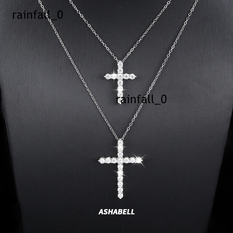 Womens 925 Sterling Silver Fine Moissanite Cross Pendant Necklace Small Orthodox Fashion Jewelry