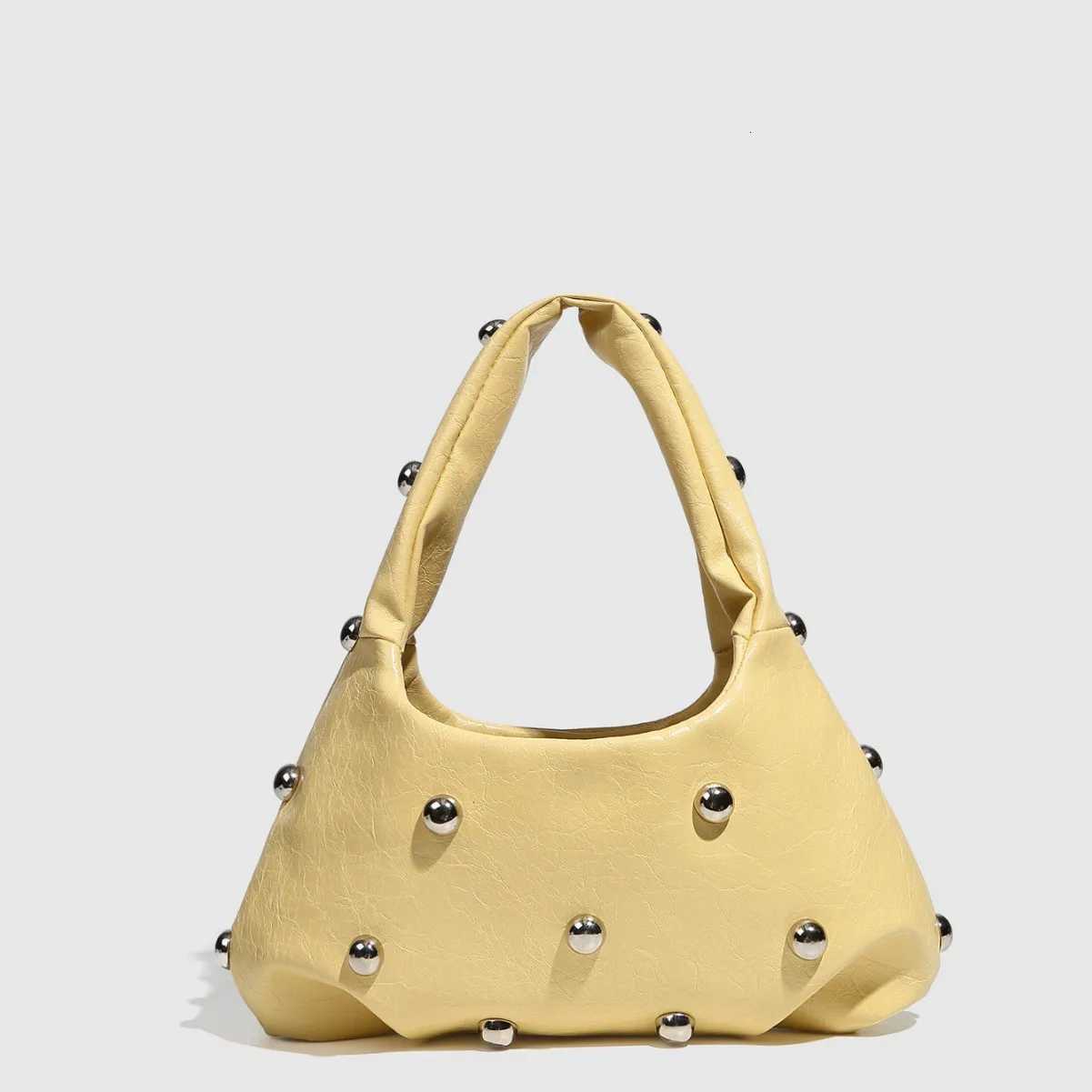 NEW Rivet Womens Handbags Soft PU Leather Shoulder Bag Casual Designer Hobos Half Moon Underarm Bags for Women 2025 Tote Clutch W251031