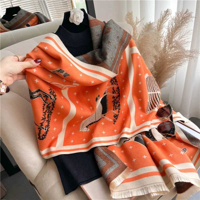 Luxury Horse Print Thick Cashmere Blanket Women Scarf Warm Shawl Winter Wraps Bufanda New Design Poncho Echarpe Female C251031