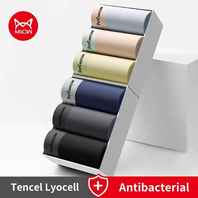 MIIOW 3Pcs Tencel Lyocell Men Boxer Shorts Underwear Antibacterial Boxers Cueca Male Panties Breathable Men Underpants LingeriesT251031
