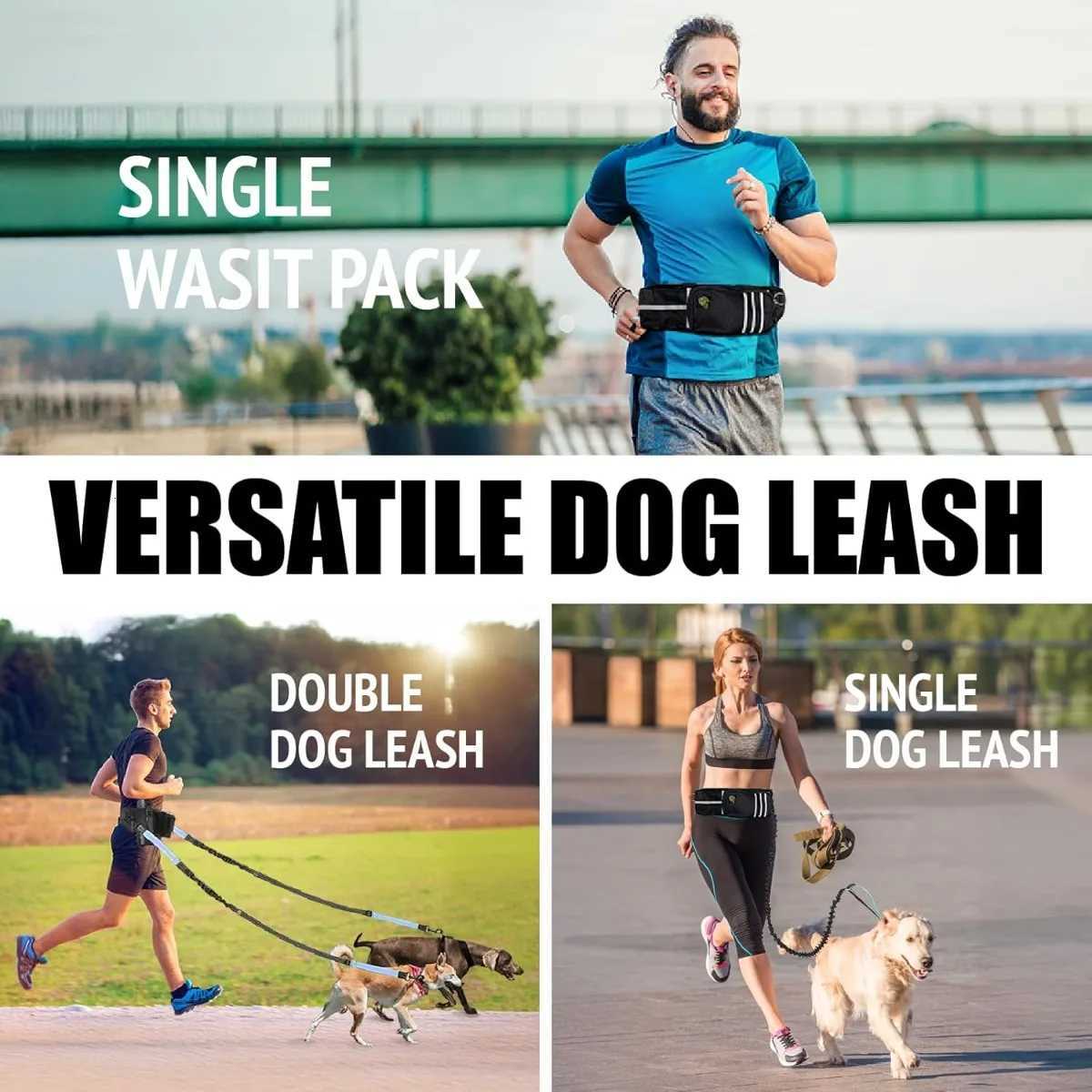 Hands Free Large Dogs Leash with Pouch Retractable Bungee Adjustable Waist Leash for Running Training Dog Exercise Traction Rope C251031