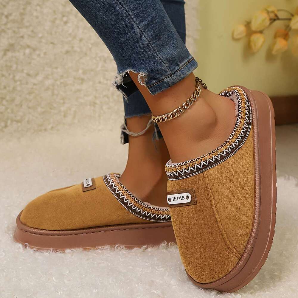 Fleece With Thick Non-Slip - Soft Warm Indoor House Men & Women, Brown/Khaki/Black, Perfect Gift For Comfort, Winter Cozy Shoes | EVA Sole Family Home