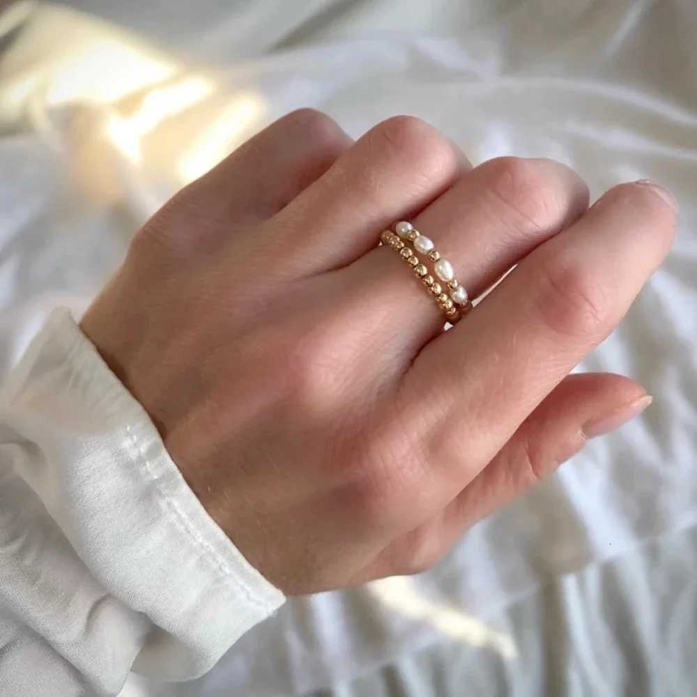 Vlen Natural Pearl Finger Ring for Women 18 K Gold Plated Beads Ring Handmade Jewelry Elastic Rings Wedding Anniversary GiftXJ251031