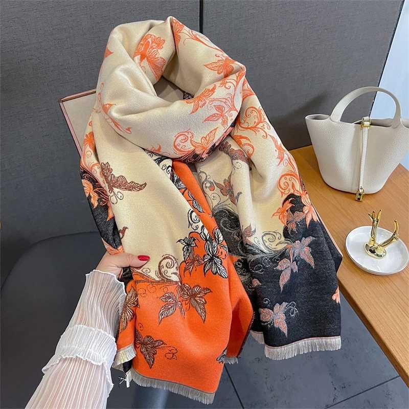 Women Winter Scarf Cashmere Shawls and Wraps Bufandas Floral Print Warm Thick Scarves Blanket for Lady 2025 Newpe C251031