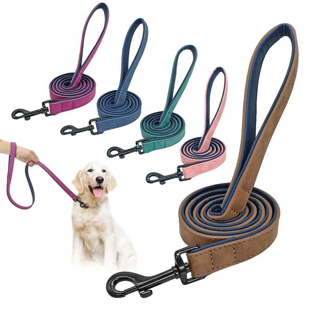Leather Dog Leash 4 ft Dog Leash 2 Layer Pet Dog Leash Leads with Padded Handle for Medium Large Dogs Walking Training C251031